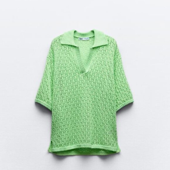 Zara pointelle knit oversized polo sweater. Size S-M. NWT! - Picture 1 of 7